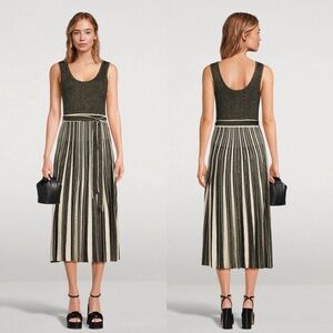 Zimmermann Metallic Gold Black Scoop Neck Midi Dress Size 1